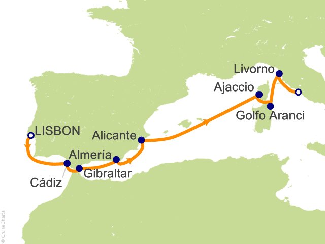Oceania Allura August 6-16 2028 itinerary map