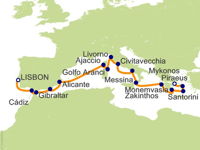 Oceania Allura August 6-23 2028 itinerary map