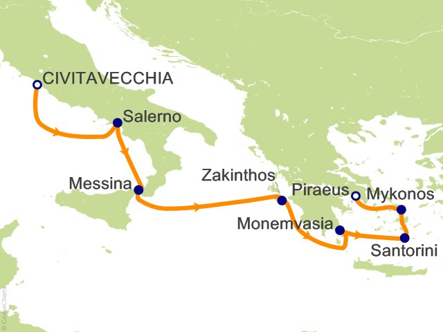Oceania Allura August 16-23 2028 itinerary map