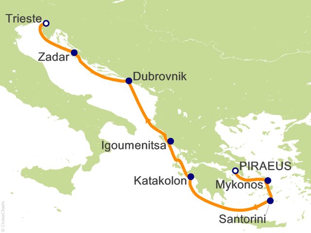 Oceania Allura August 23-30 2028 itinerary map