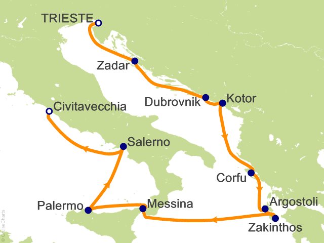 Oceania Allura August 30-September 9 2028 itinerary map
