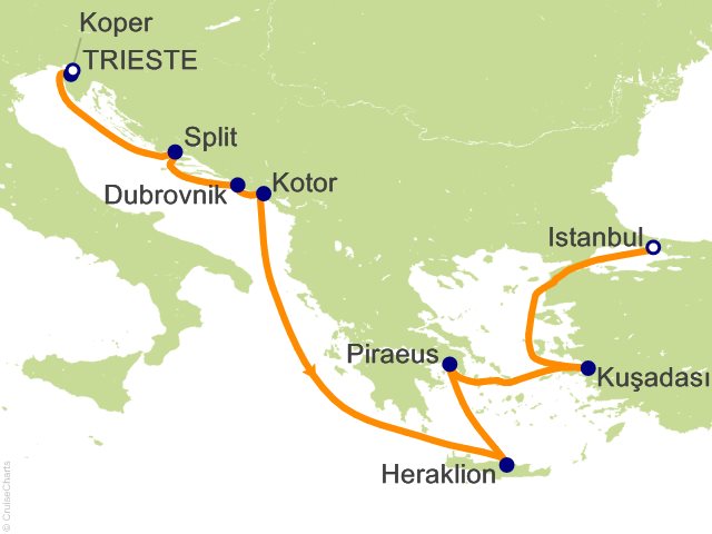 Oceania Allura September 16-26 2028 itinerary map