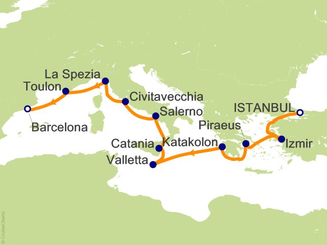 Oceania Allura September 26-October 8 2028 itinerary map