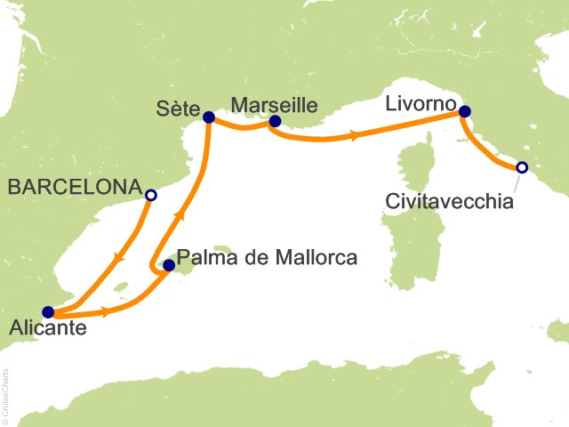 Oceania Allura October 8-15 2028 itinerary map