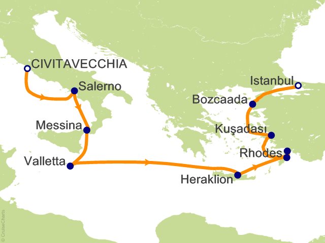 Oceania Allura October 15-25 2028 itinerary map