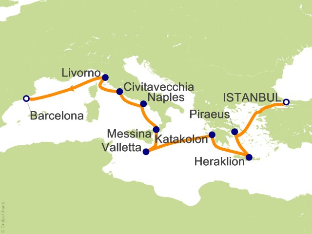 Oceania Allura October 25-November 6 2028 itinerary map