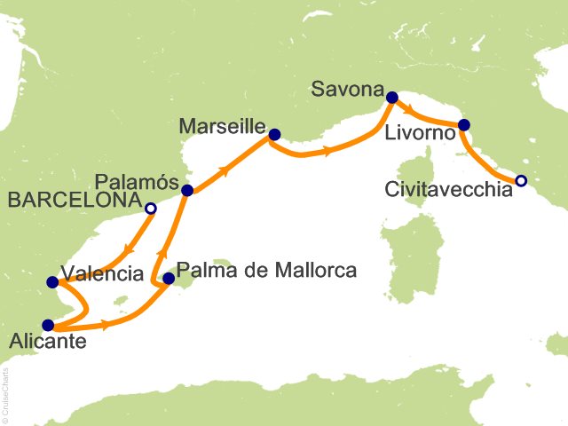 Oceania Allura November 6-15 2028 itinerary map