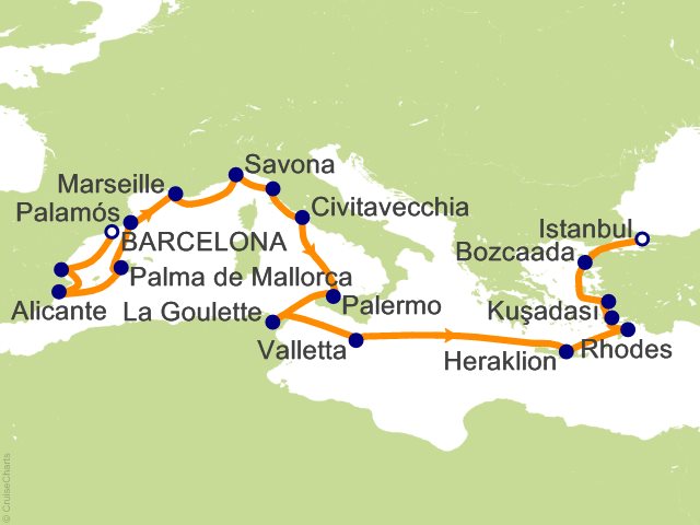 Oceania Allura November 6-25 2028 itinerary map