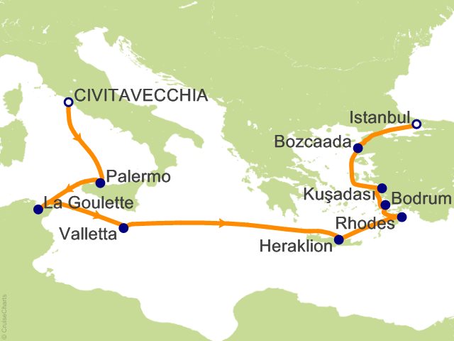 Oceania Allura November 15-25 2028 itinerary map