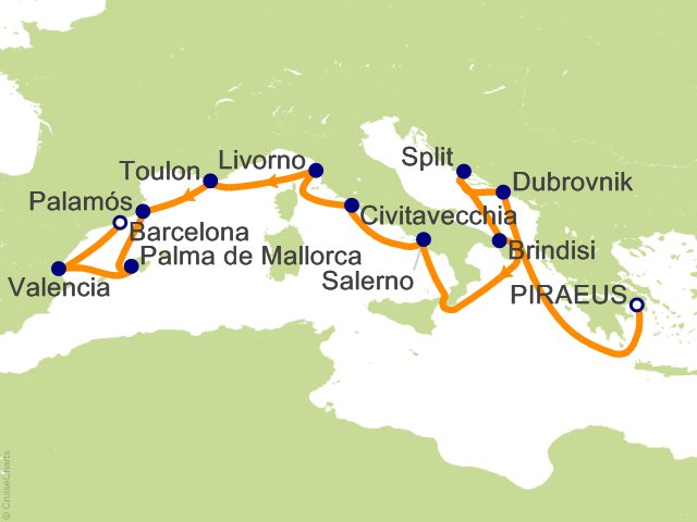 Oceania Allura December 4-18 2028 itinerary map