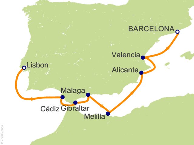 Oceania Allura December 18-27 2028 itinerary map