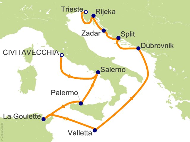 Itinerary Map for Oceania Cruises Allura Voyage ID ALU290110