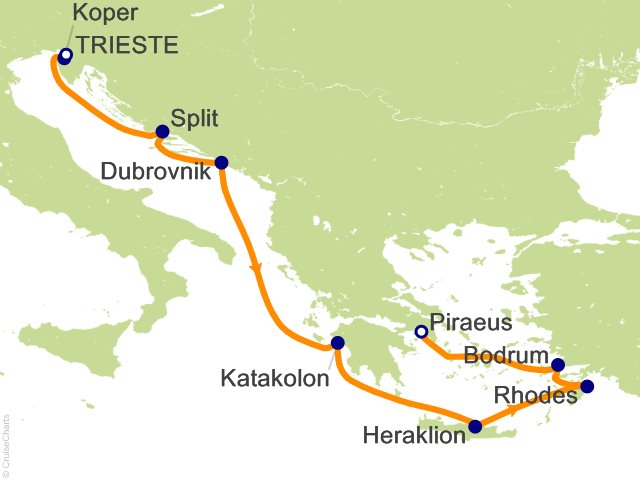 Itinerary Map for Oceania Cruises Allura Voyage ID ALU290120