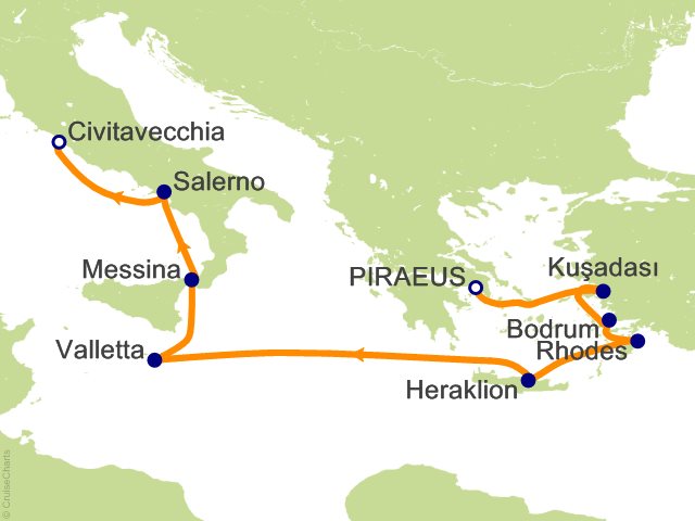 Itinerary Map for Oceania Cruises Allura Voyage ID ALU290129