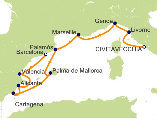 Itinerary Map for Oceania Cruises Allura Voyage ID ALU290207