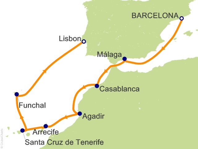 Itinerary Map for Oceania Cruises Allura Voyage ID ALU290217