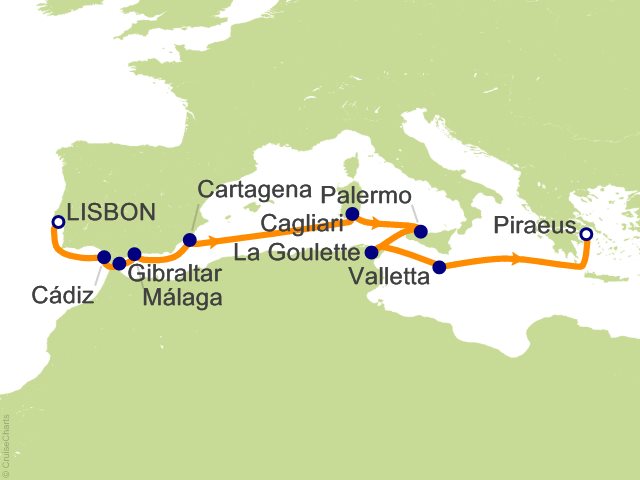 Itinerary Map for Oceania Cruises Allura Voyage ID ALU290226