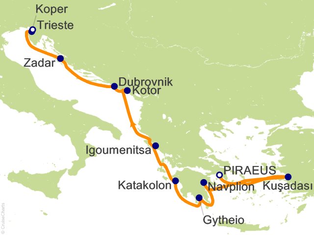 Itinerary Map for Oceania Cruises Allura Voyage ID ALU290310