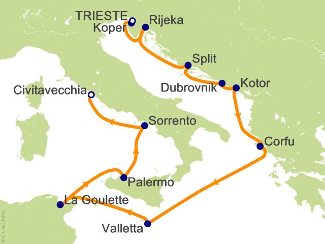 Itinerary Map for Oceania Cruises Allura Voyage ID ALU290320