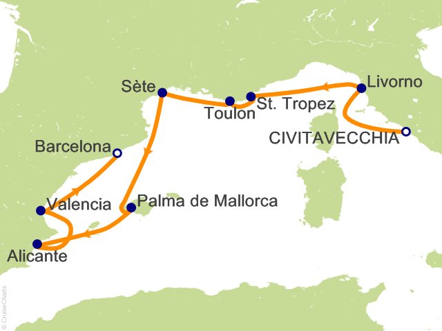 Itinerary Map for Oceania Cruises Allura Voyage ID ALU290401