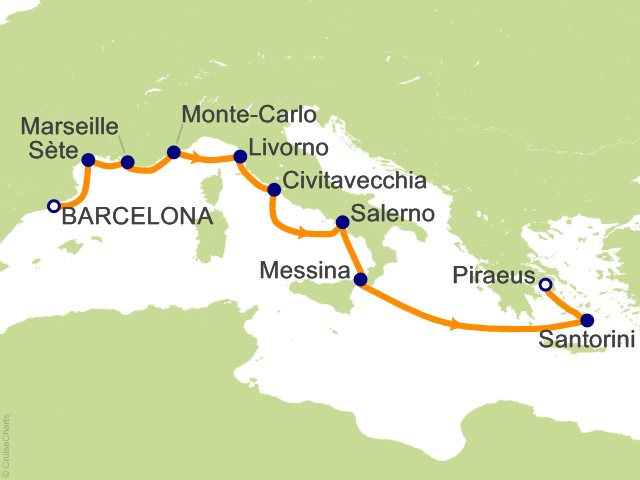 Itinerary Map for Oceania Cruises Allura Voyage ID ALU290410