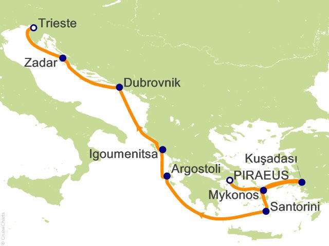 Itinerary Map for Oceania Cruises Allura Voyage ID ALU290420