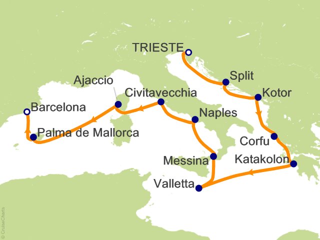 Itinerary Map for Oceania Cruises Allura Voyage ID ALU290429