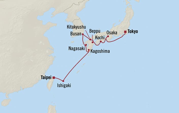 Aurelia April 10-22 2028 itinerary map