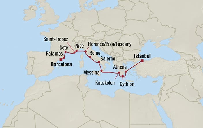 Aurelia June 20-July 4 2028 itinerary map