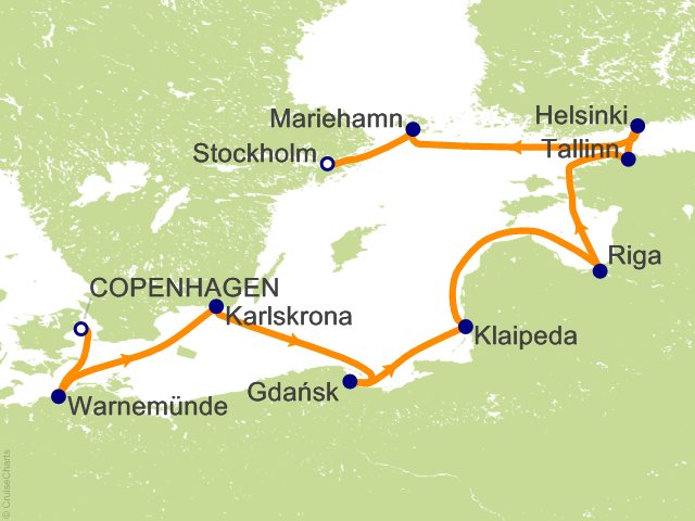 Aurelia August 22-September 1 2028 itinerary map