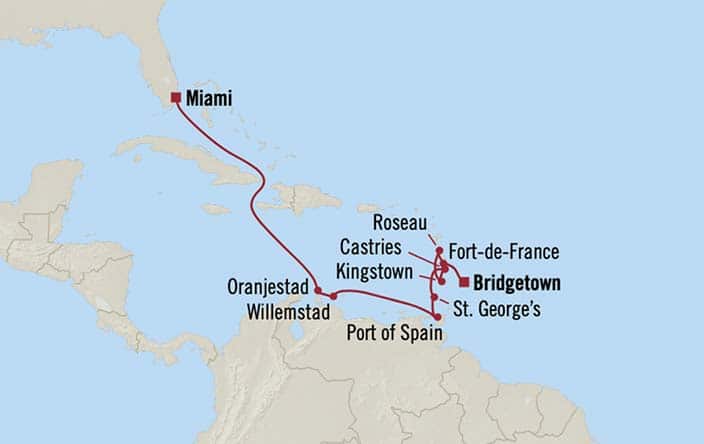 Itinerary Map for Oceania Cruises Insignia Voyage ID INS260115