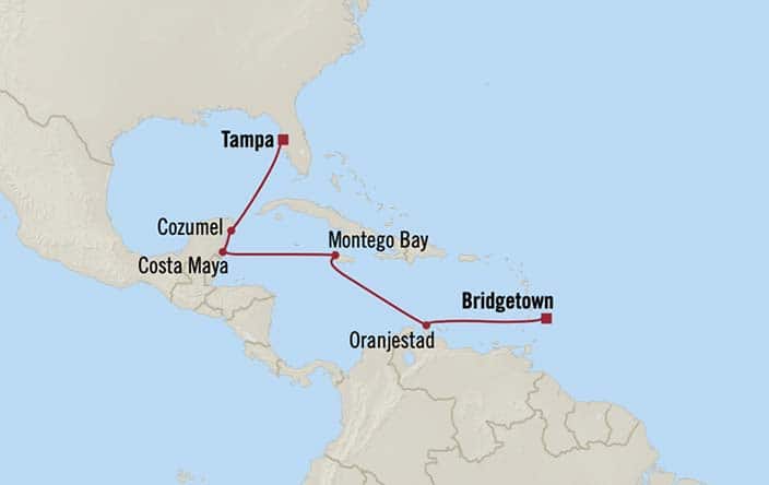 Itinerary Map for Oceania Cruises Insignia Voyage ID INS260222