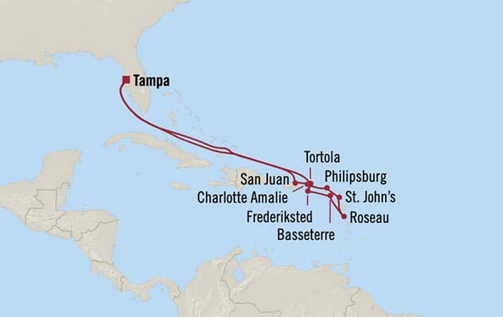 Itinerary Map for Oceania Cruises Insignia Voyage ID INS260303