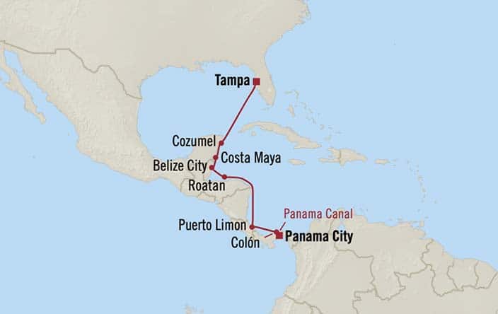 Itinerary Map for Oceania Cruises Insignia Voyage ID INS260325