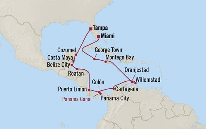 Itinerary Map for Oceania Cruises Insignia Voyage ID INS260325A