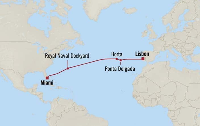Itinerary Map for Oceania Cruises Insignia Voyage ID INS260504