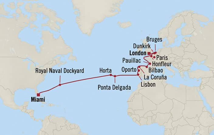 Itinerary Map for Oceania Cruises Insignia Voyage ID INS260504A
