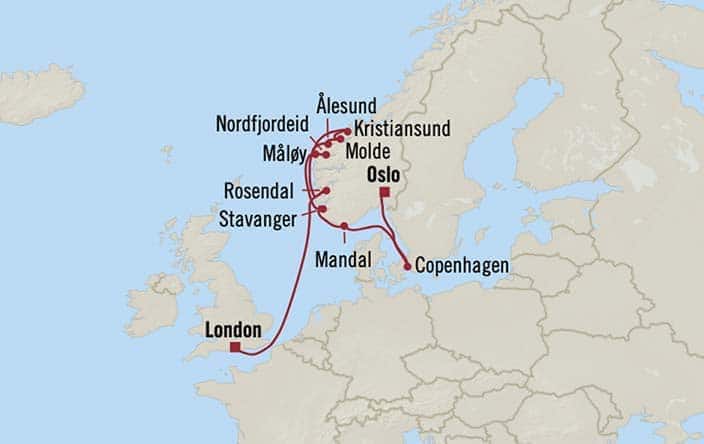 Itinerary Map for Oceania Cruises Insignia Voyage ID INS260815