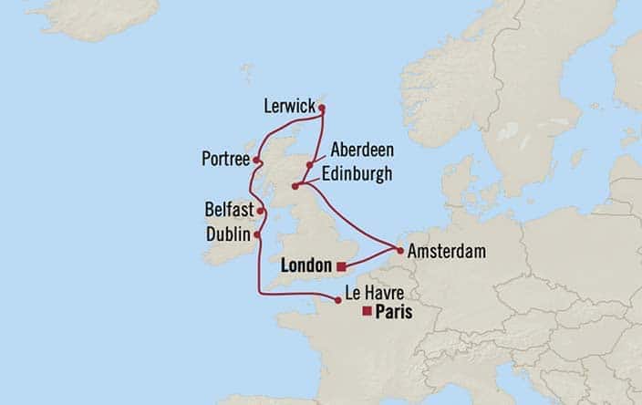 Itinerary Map for Oceania Cruises Insignia Voyage ID INS260911