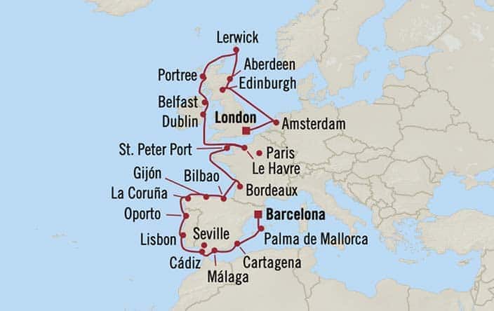 Itinerary Map for Oceania Cruises Insignia Voyage ID INS260911A