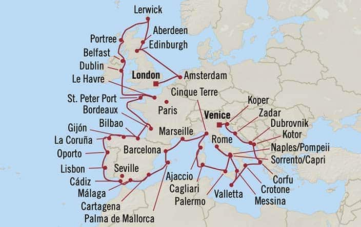 Itinerary Map for Oceania Cruises Insignia Voyage ID INS260911C