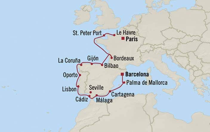 Itinerary Map for Oceania Cruises Insignia Voyage ID INS260922