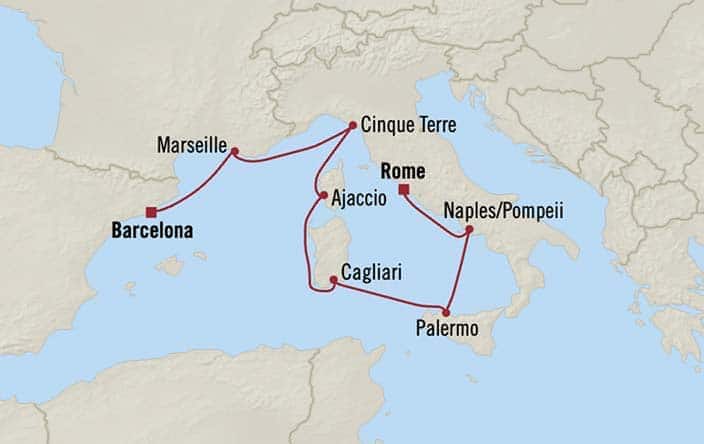 Itinerary Map for Oceania Cruises Insignia Voyage ID INS261006