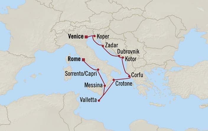 Itinerary Map for Oceania Cruises Insignia Voyage ID INS261013