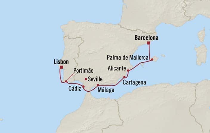 Itinerary Map for Oceania Cruises Insignia Voyage ID INS261102