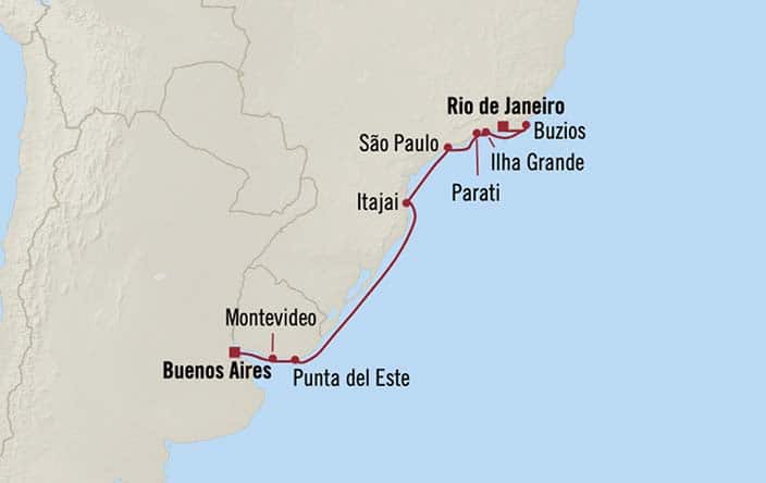 Itinerary Map for Oceania Cruises Marina Voyage ID MNA260307
