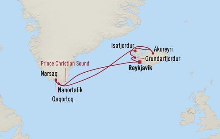 Itinerary Map for Oceania Cruises Marina Voyage ID MNA260813