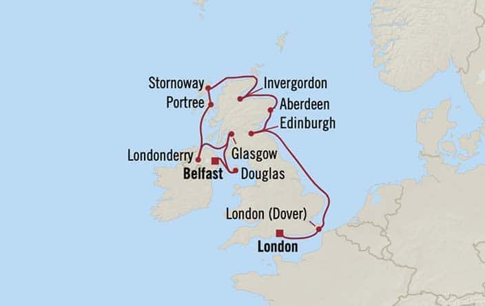 Itinerary Map for Oceania Cruises Marina Voyage ID MNA260904