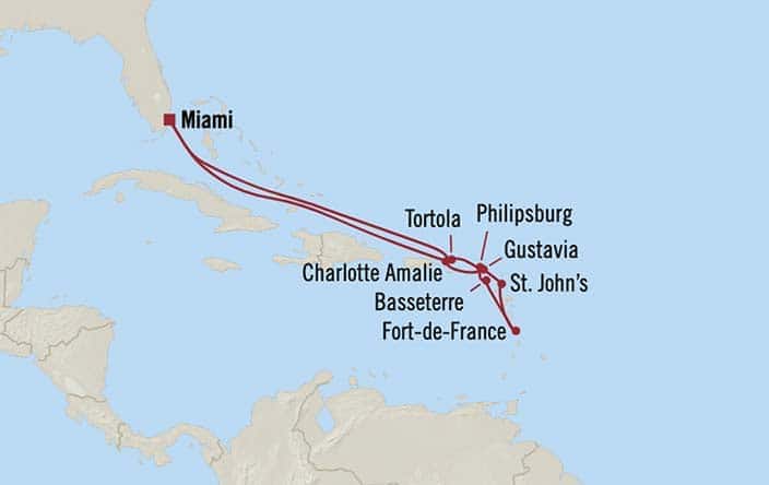 Itinerary Map for Oceania Cruises Marina Voyage ID MNA261210