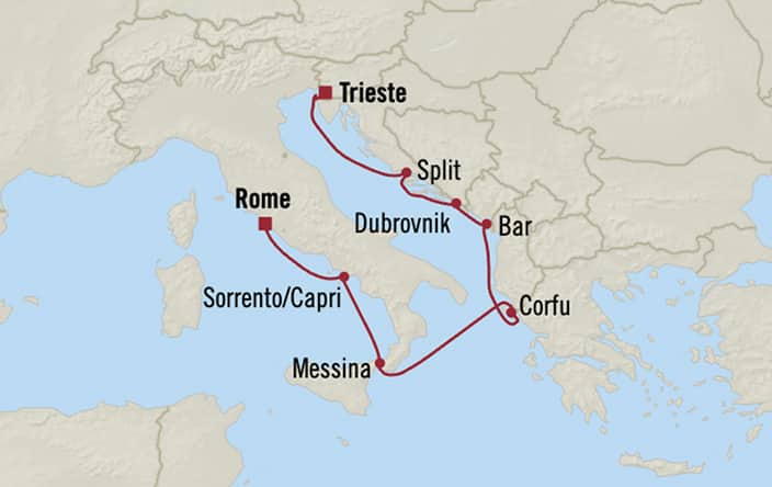 Itinerary map for Oceania Marina voyage MNA280518
